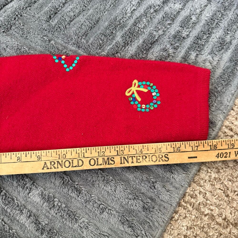 Wool Blend Red Sequin Christmas Novelty Vintage Holiday Sweater Cardigan 90’s - Picture 6 of 6